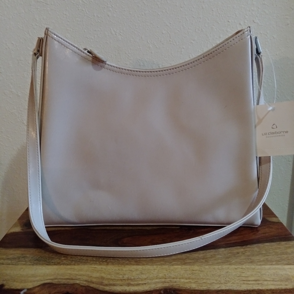 Liz Claiborne handbag bone 992 mushroom "money talks".  Zipper interior pocket.